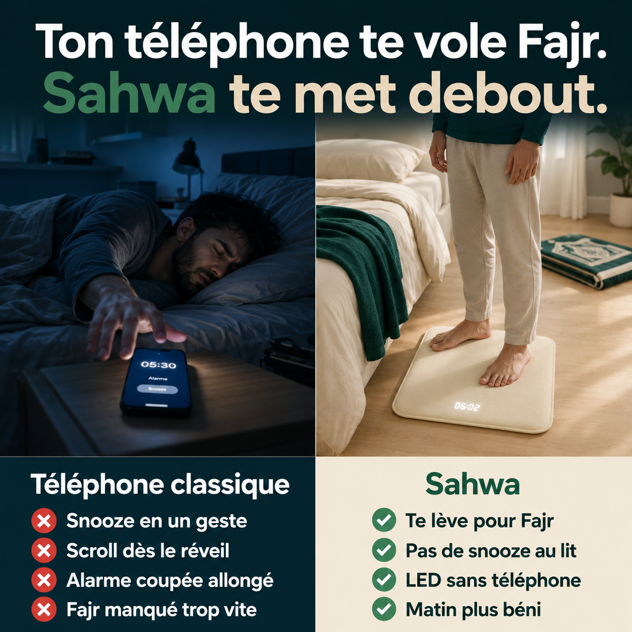 Sahwa — Tapis-réveil à capteur qui te fait sortir du lit du premier coup